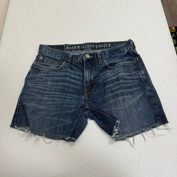 American Eagle Other - American Eagle Mens Low Rise Boot Cut-Off Denim Shorts Blue Size 30 Medium Wash